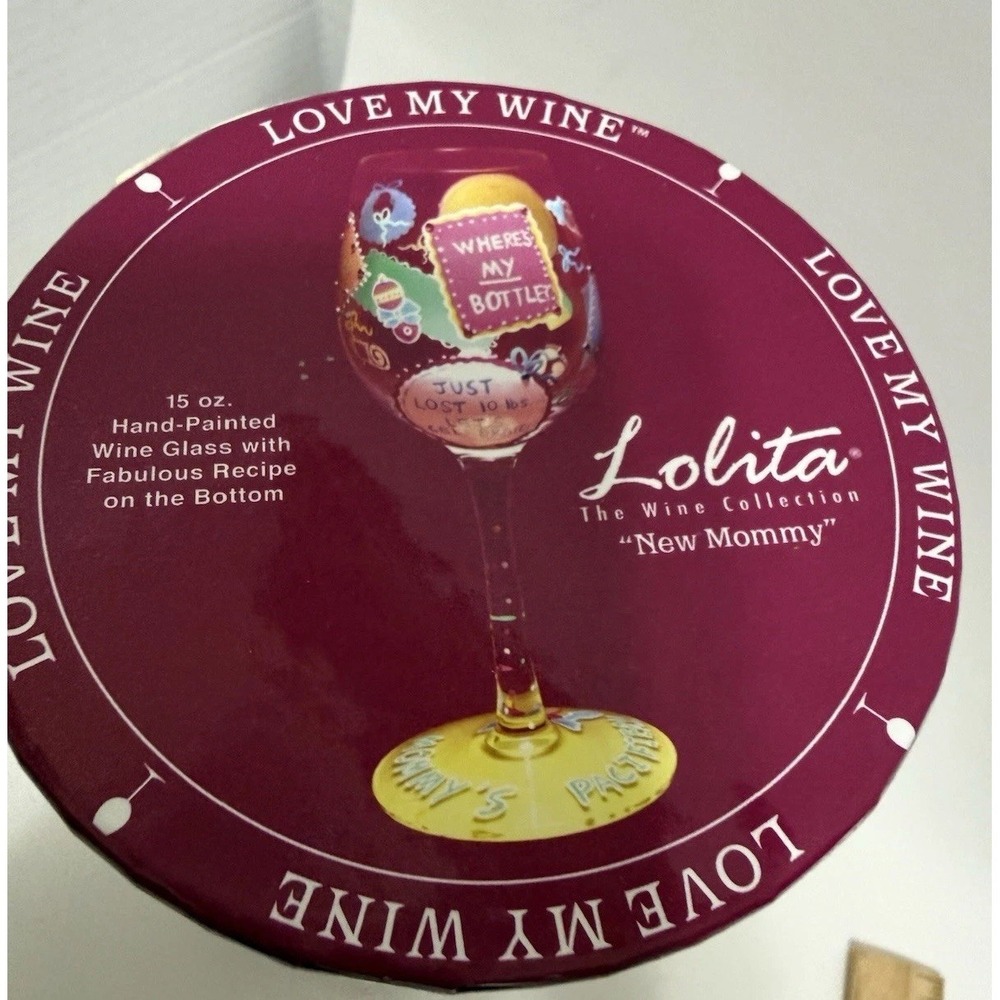 Lolita Love My Wine "Mommy's Time Out" 15 oz Hand-Painted Stemmed Wine Glass Box